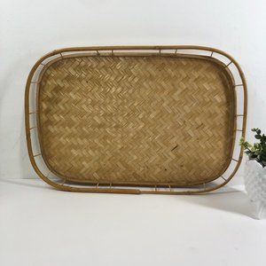 Vtg Boho Chic Wicker Woven Large Serving Tray